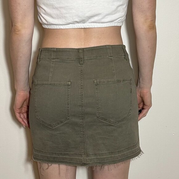 Express Straight Mini Mid Rise Olive Green Cargo Skirt Size 6 - Picture 3 of 10